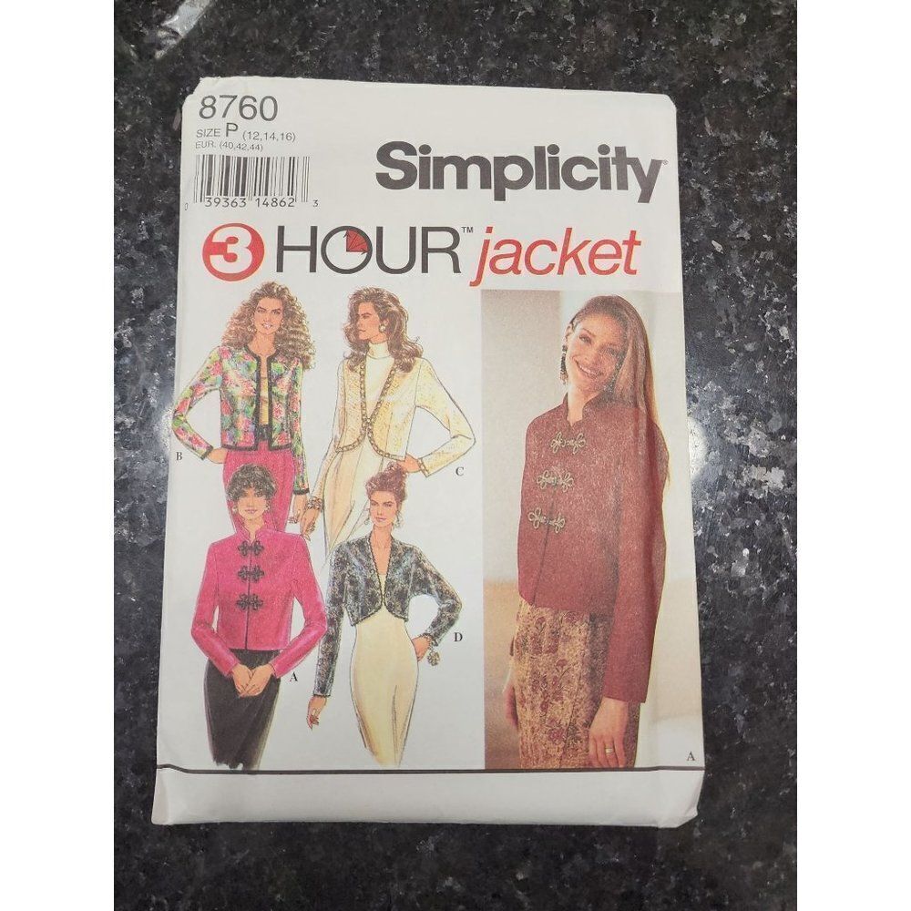 Uncut Simplicity 3 Hour Jacket Sewing Pattern in Size P (12, 14, 16), Pattern #8